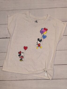 Disney White W/Pastel Speckles Girls Tee with Mickey & Minnie Balloon Graphics